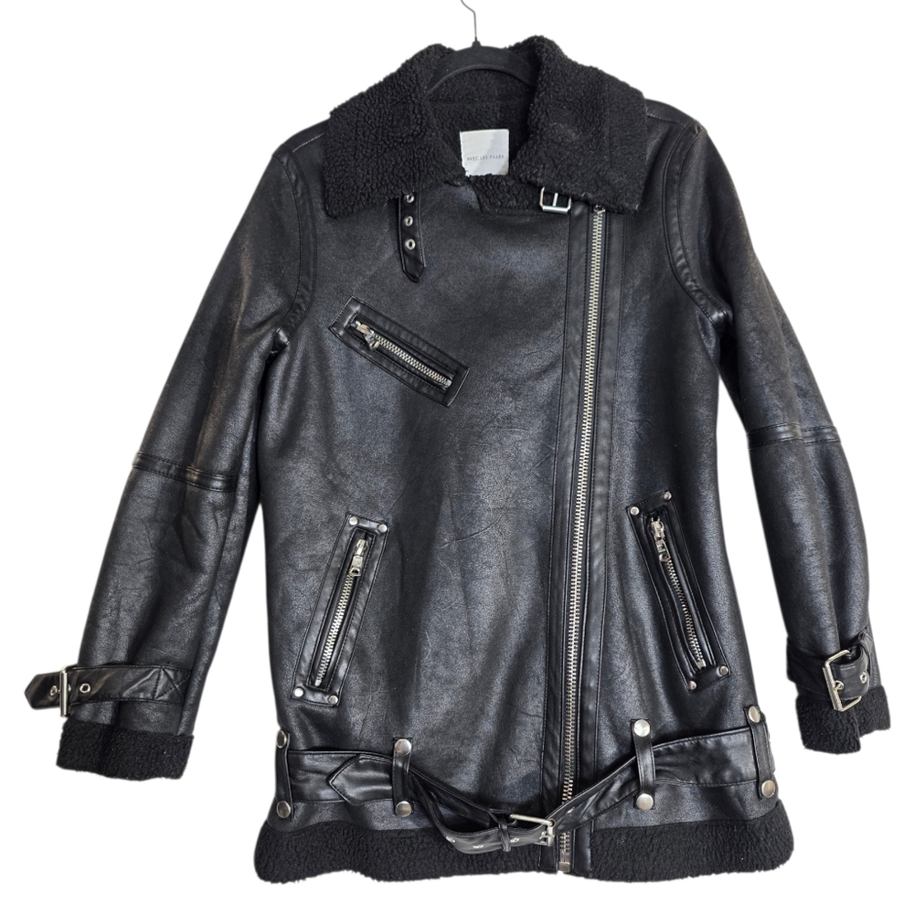 Avec Les Filles Faux leather teddy lining moto Jacket